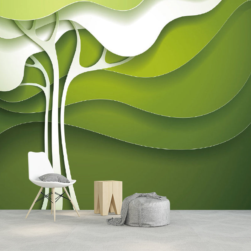 Green-White Tree Wall Mural Moisture Resistant Minimalist Wall Decor for Bedroom Clearhalo 'Wall Decor' 'Wall Mural' 1284946