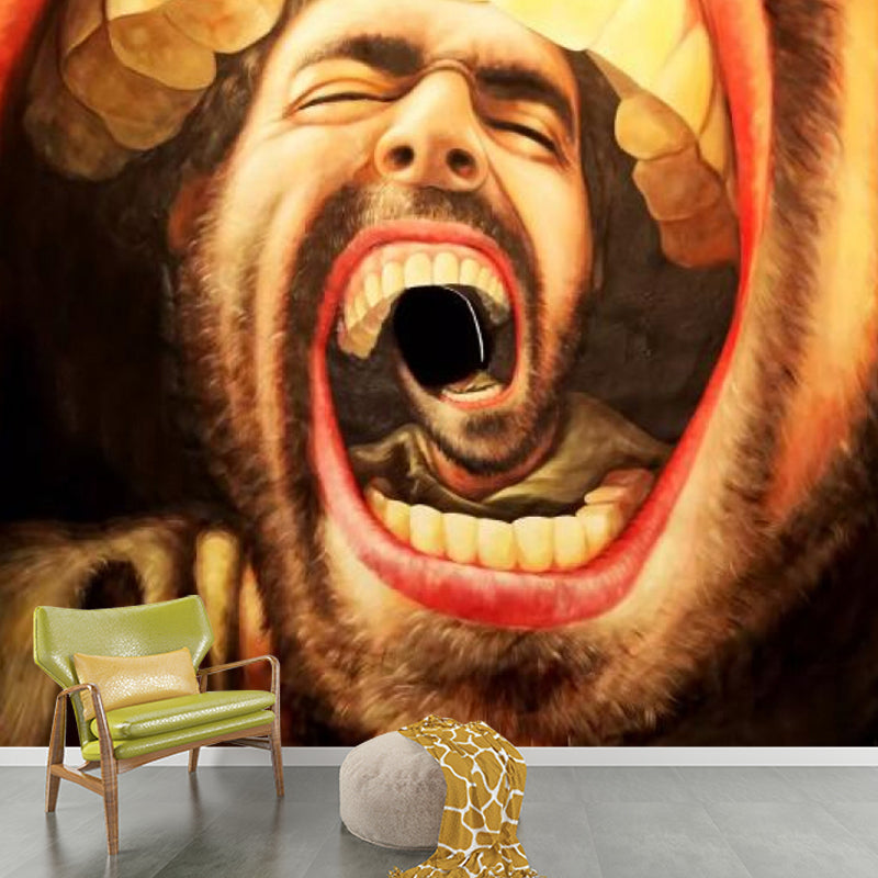 Creative Roaring Man Wall Mural Decal Red-Yellow Boys Room Wall Art, Custom Print Clearhalo 'Wall Decor' 'Wall Mural' 1284955