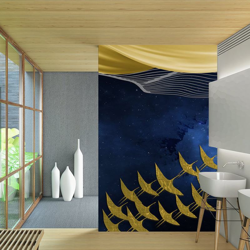 Full Size Abstract Wall Mural Artistic Imaginative Gulls at Starry Night Wall Art in Yellow-Blue Clearhalo 'Wall Decor' 'Wall Mural' 1284980