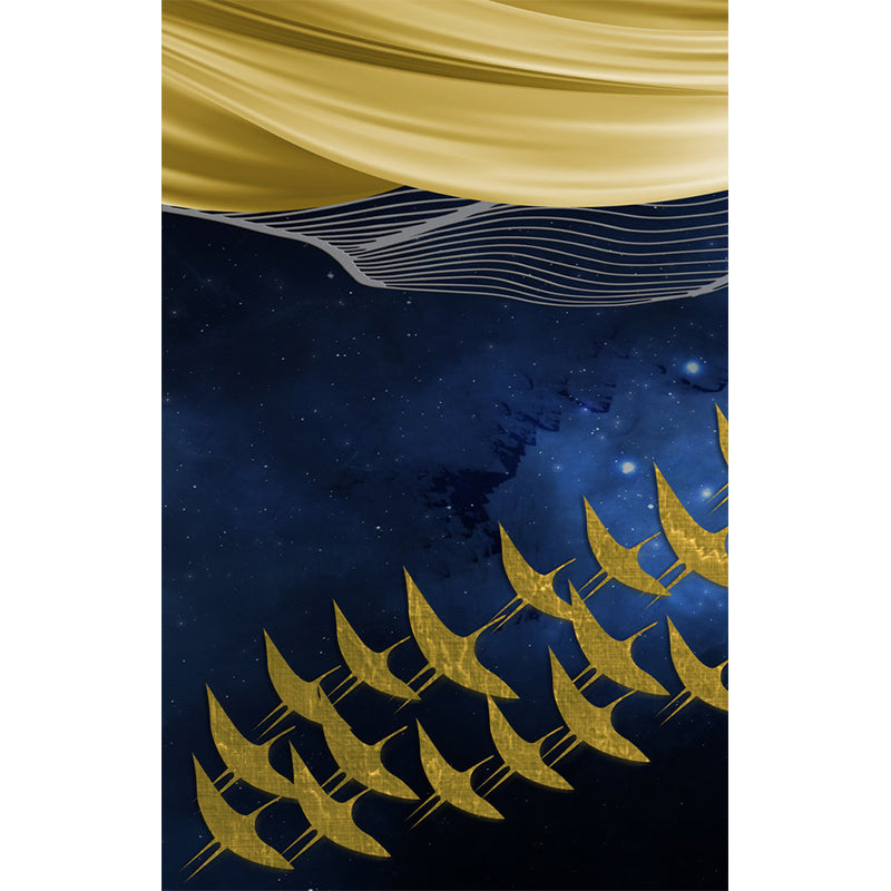 Full Size Abstract Wall Mural Artistic Imaginative Gulls at Starry Night Wall Art in Yellow-Blue Clearhalo 'Wall Decor' 'Wall Mural' 1284982