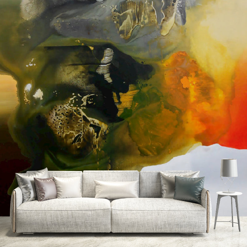 Large Artistic Wall Paper Mural Orange-Grey Abstract Wall Decoration, Custom Made Clearhalo 'Wall Decor' 'Wall Mural' 1285001