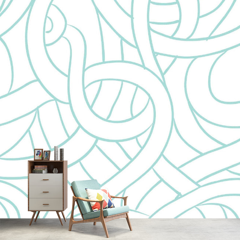 Simple Interweaves Pattern Mural Decal for Bedroom Custom Wall Covering in Green-White Green-White Clearhalo 'Wall Decor' 'Wall Mural' 1285024