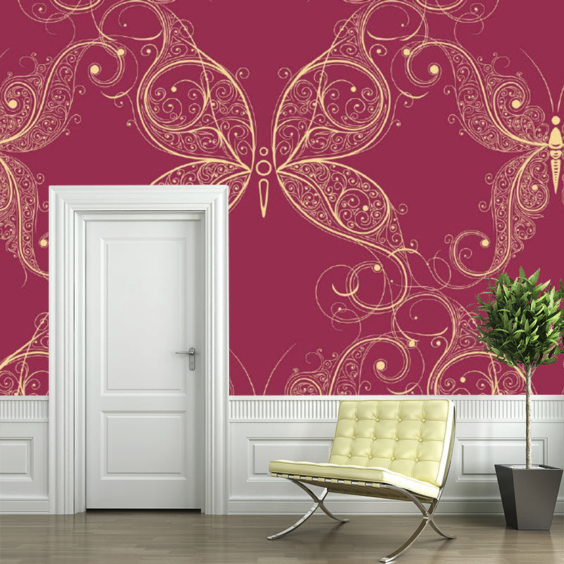 Full Size Butterflies Wall Murals for Bedroom Animal Print Wall Covering in Purple-Red, Washable Purple-Red Clearhalo 'Wall Decor' 'Wall Mural' 1285044