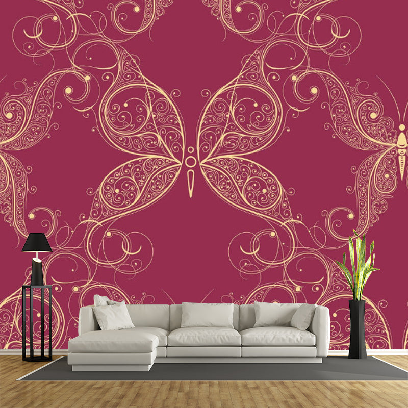 Full Size Butterflies Wall Murals for Bedroom Animal Print Wall Covering in Purple-Red, Washable Clearhalo 'Wall Decor' 'Wall Mural' 1285045