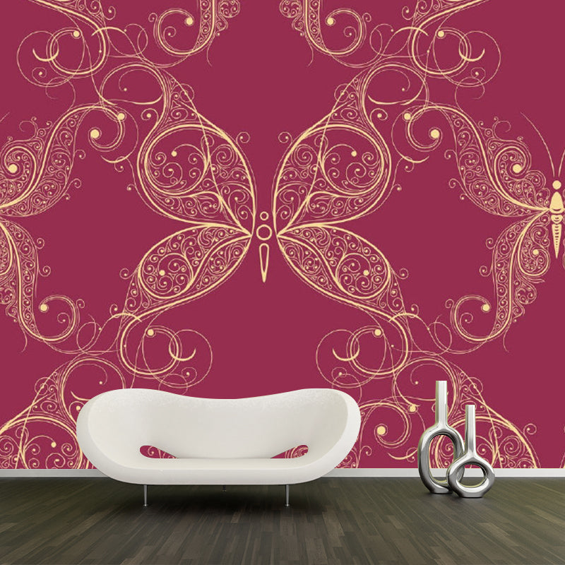 Full Size Butterflies Wall Murals for Bedroom Animal Print Wall Covering in Purple-Red, Washable Clearhalo 'Wall Decor' 'Wall Mural' 1285046