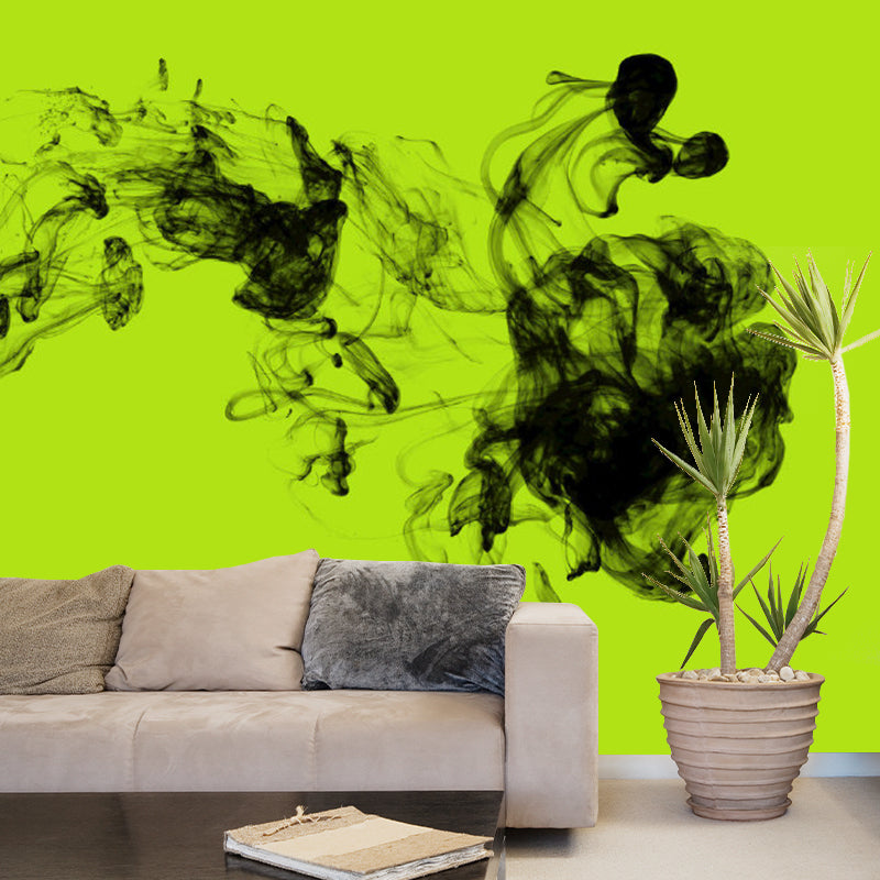 Ink Drops in Water Mural Wallpaper Black-Green Simplicity Wall Decoration for Hallway Clearhalo 'Wall Decor' 'Wall Mural' 1285055