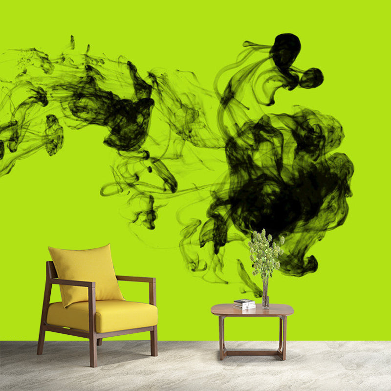 Ink Drops in Water Mural Wallpaper Black-Green Simplicity Wall Decoration for Hallway Clearhalo 'Wall Decor' 'Wall Mural' 1285056