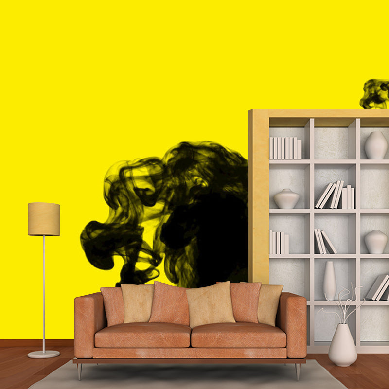 Minimalist Ink in Water Mural Decal for Living Room Customized Wall Art in Black on Yellow Clearhalo 'Wall Decor' 'Wall Mural' 1285065