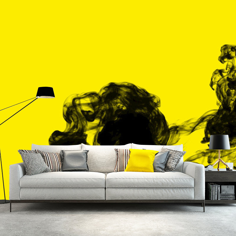 Minimalist Ink in Water Mural Decal for Living Room Customized Wall Art in Black on Yellow Clearhalo 'Wall Decor' 'Wall Mural' 1285066