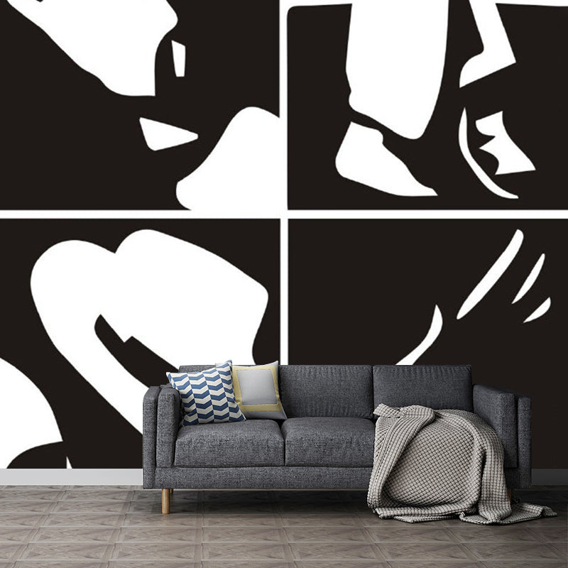 Black-White Mimes Element Murals Moisture-Resistant Modern Bedroom Wall Covering Clearhalo 'Wall Decor' 'Wall Mural' 1285070