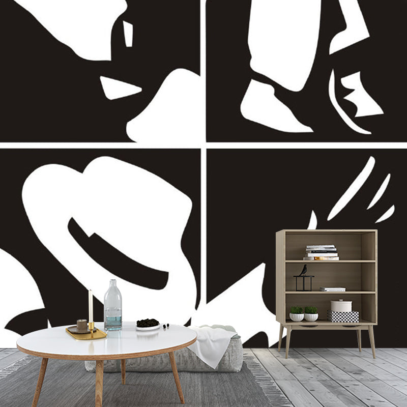 Black-White Mimes Element Murals Moisture-Resistant Modern Bedroom Wall Covering Clearhalo 'Wall Decor' 'Wall Mural' 1285071