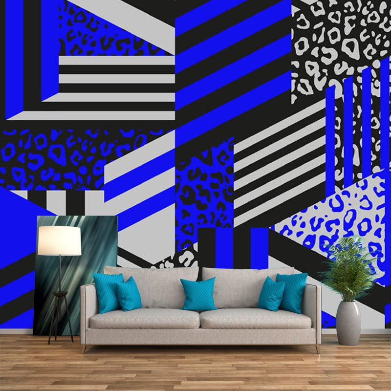 Stain Resistant Abstract Wall Murals Custom Size Mid-Century Wall Art for Living Room Black-Blue Clearhalo 'Wall Decor' 'Wall Mural' 1285074