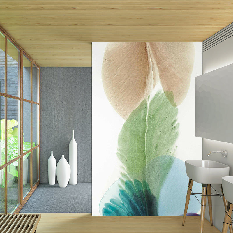 Custom Illustration Art Deco Murals Wallpaper with Petals Painting, Blue-Yellow-Green Blue-Yellow-Green Clearhalo 'Wall Decor' 'Wall Mural' 1285079