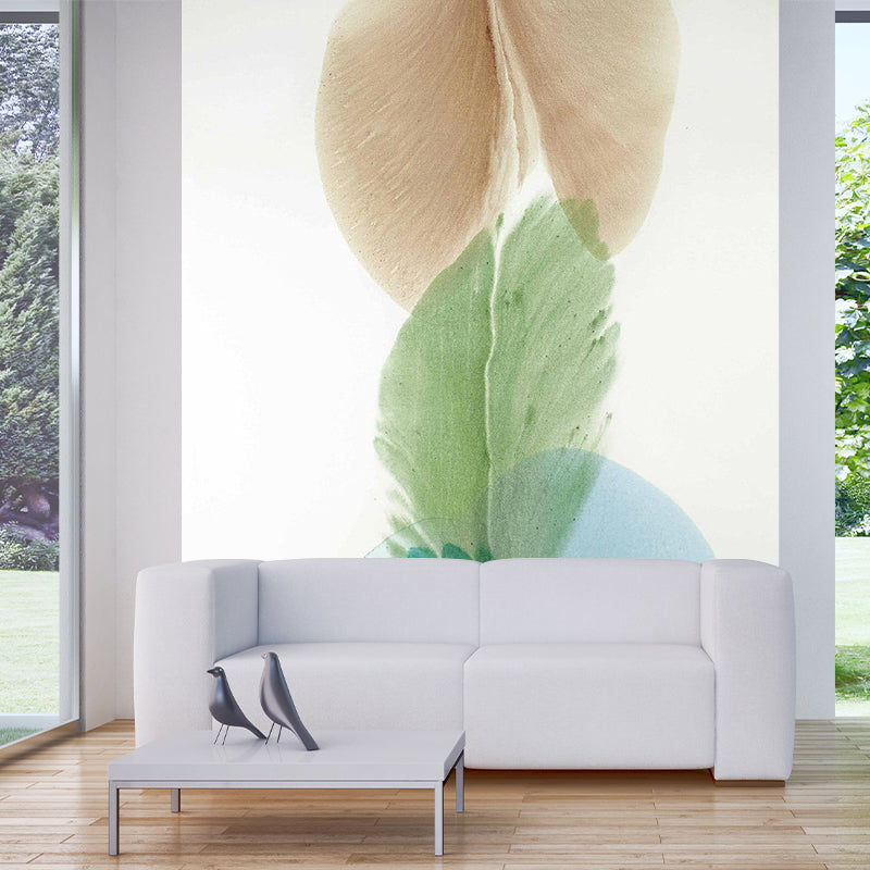 Custom Illustration Art Deco Murals Wallpaper with Petals Painting, Blue-Yellow-Green Clearhalo 'Wall Decor' 'Wall Mural' 1285080