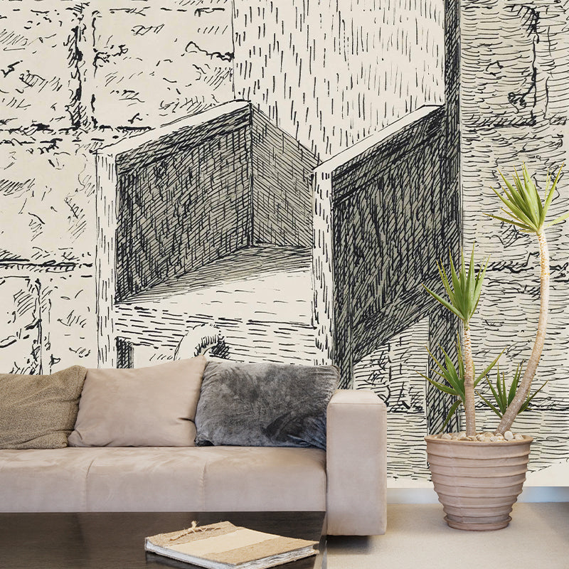 Grey Chair with Tail Murals Artistic Surrealism Water-Proof Wall Art for Bedroom Grey Clearhalo 'Wall Decor' 'Wall Mural' 1285114