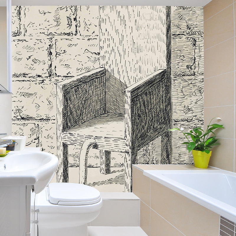 Grey Chair with Tail Murals Artistic Surrealism Water-Proof Wall Art for Bedroom Clearhalo 'Wall Decor' 'Wall Mural' 1285115