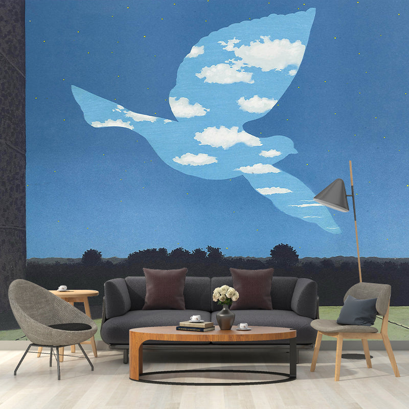 Illustration Hovering Pigeon Wall Murals Whole Wall Covering for Bedroom, Personalized Size Clearhalo 'Wall Decor' 'Wall Mural' 1285155