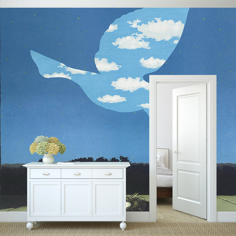 Illustration Hovering Pigeon Wall Murals Whole Wall Covering for Bedroom, Personalized Size Clearhalo 'Wall Decor' 'Wall Mural' 1285156