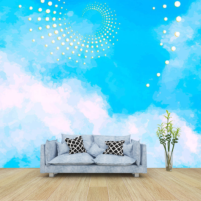 Big Spiral Patterned Murals Modern Sky Scenery Wall Decoration in Blue and White Blue-White Clearhalo 'Wall Decor' 'Wall Mural' 1285252