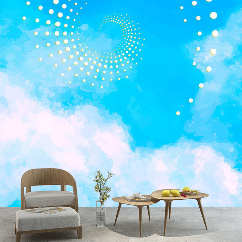 Big Spiral Patterned Murals Modern Sky Scenery Wall Decoration in Blue and White Clearhalo 'Wall Decor' 'Wall Mural' 1285253