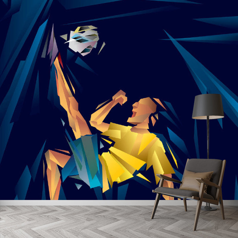 Modern Sports Ball Shot Mural Yellow-Blue Stain-Resistant Wall Covering for Decor Yellow-Blue Clearhalo 'Wall Decor' 'Wall Mural' 1285272