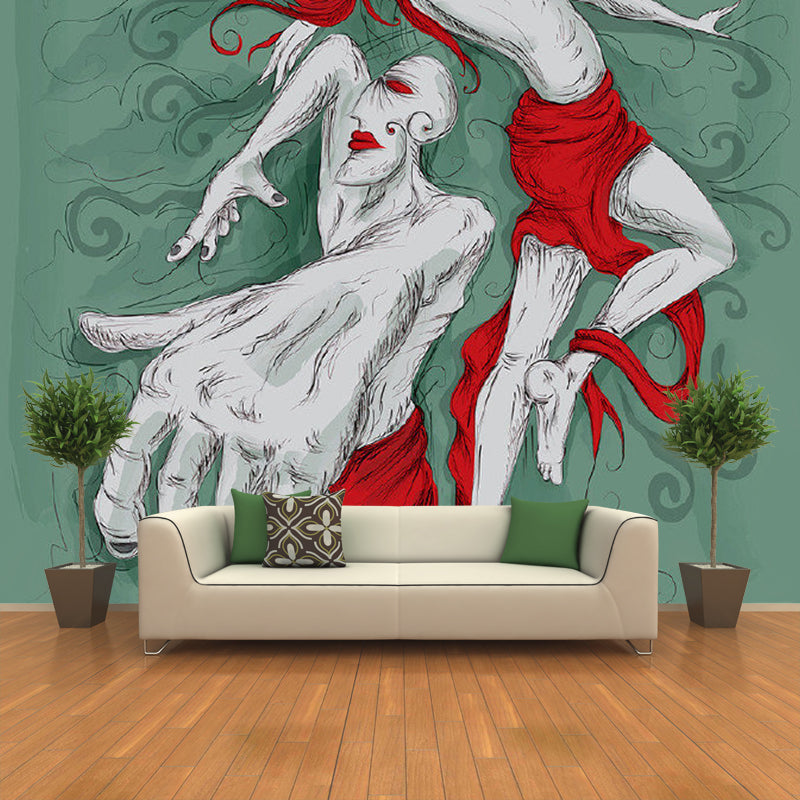 Cool Demon Mural Wallpaper for Bedroom Street Art Wall Decoration, Made to Measure Red-Green Clearhalo 'Wall Decor' 'Wall Mural' 1285277