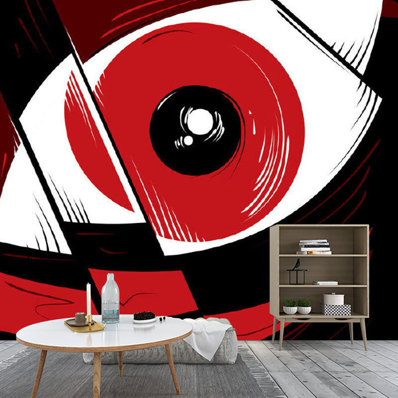 Eye Close-Up Art Wall Mural Decal Novelty Non-Woven Texture Wall Covering in Black-Red Black-Red Clearhalo 'Wall Decor' 'Wall Mural' 1285282