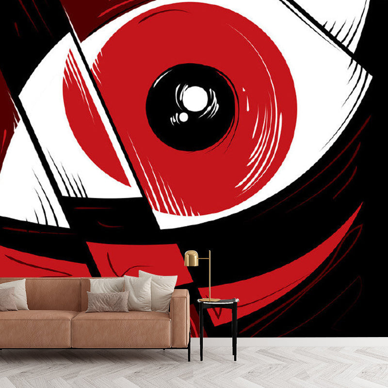 Eye Close-Up Art Wall Mural Decal Novelty Non-Woven Texture Wall Covering in Black-Red Clearhalo 'Wall Decor' 'Wall Mural' 1285283