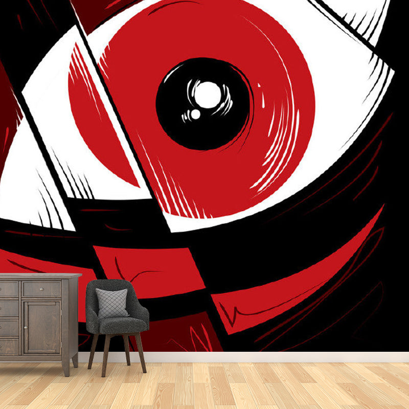 Eye Close-Up Art Wall Mural Decal Novelty Non-Woven Texture Wall Covering in Black-Red Clearhalo 'Wall Decor' 'Wall Mural' 1285284