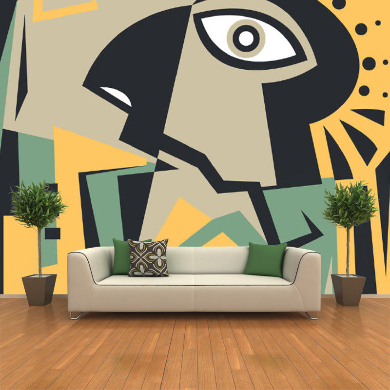 Novelty Ancient Man Wall Murals Yellow-Green Living Room Wall Art, Customized Size Yellow-Green Clearhalo 'Wall Decor' 'Wall Mural' 1285287