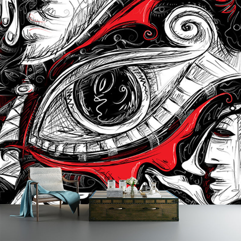 Hip Hop Death Eye Wall Murals Non-Woven Waterproof Red-Black Wall Art for Bedroom Red-Black Clearhalo 'Wall Decor' 'Wall Mural' 1285302