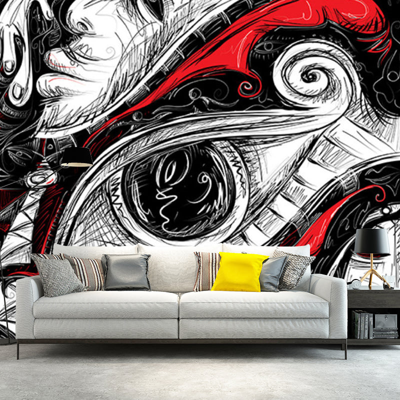 Hip Hop Death Eye Wall Murals Non-Woven Waterproof Red-Black Wall Art for Bedroom Clearhalo 'Wall Decor' 'Wall Mural' 1285304