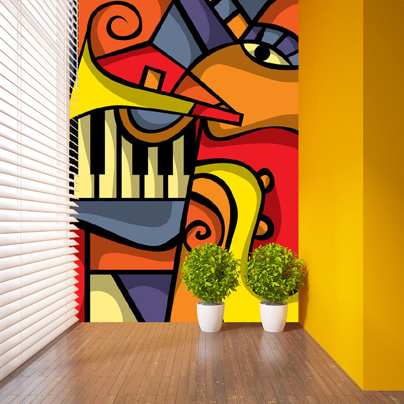 Picasso Music Concert Mural Wallpaper Artistry Smooth Wall Decor in Blue-Orange-Yellow Blue-Orange-Yellow Clearhalo 'Wall Decor' 'Wall Mural' 1285317