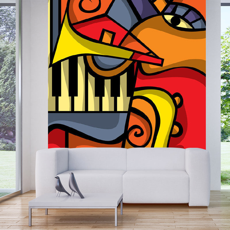 Picasso Music Concert Mural Wallpaper Artistry Smooth Wall Decor in Blue-Orange-Yellow Clearhalo 'Wall Decor' 'Wall Mural' 1285318