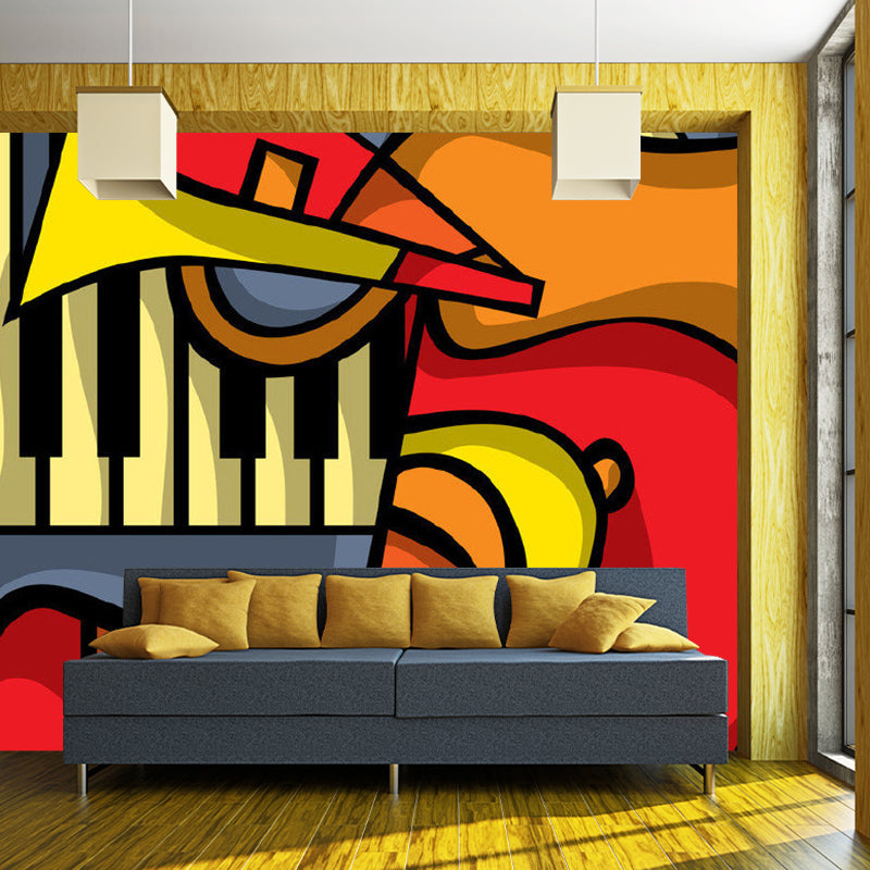 Picasso Music Concert Mural Wallpaper Artistry Smooth Wall Decor in Blue-Orange-Yellow Clearhalo 'Wall Decor' 'Wall Mural' 1285319