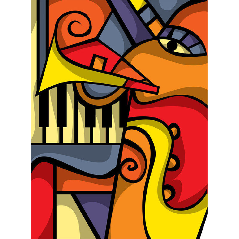 Picasso Music Concert Mural Wallpaper Artistry Smooth Wall Decor in Blue-Orange-Yellow Clearhalo 'Wall Decor' 'Wall Mural' 1285320