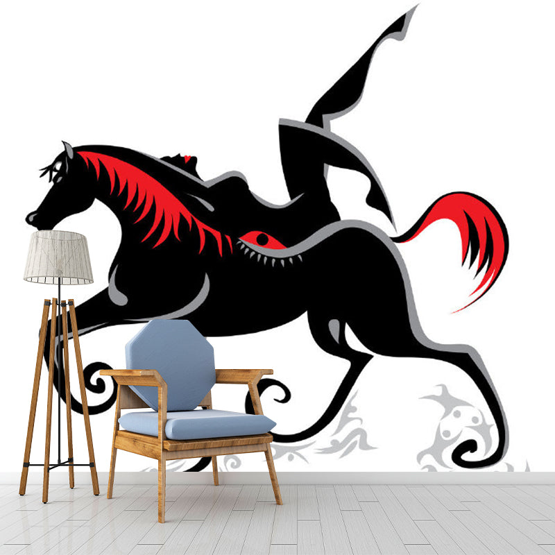 Whole Wizard Ridding Horse Mural Decal Red-Black Non-Woven Wall Art, Washable, Custom Print Red-Black Clearhalo 'Wall Decor' 'Wall Mural' 1285327