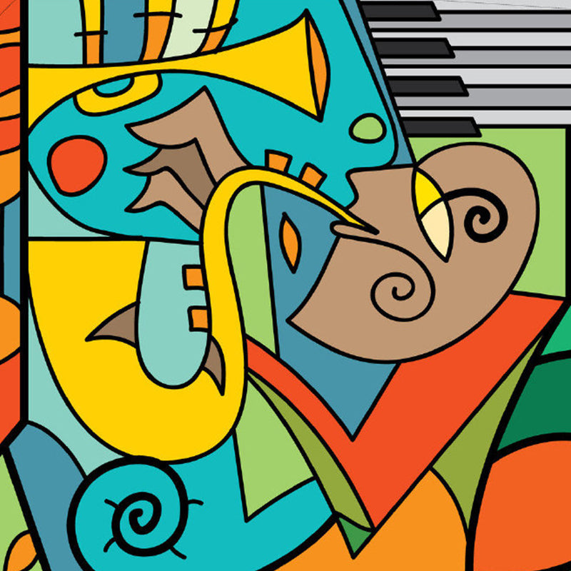 Artistry Picasso Saxophone Man Murals Blue-Yellow-Green Waterproof Wall Decor for Home Clearhalo 'Wall Decor' 'Wall Mural' 1285340