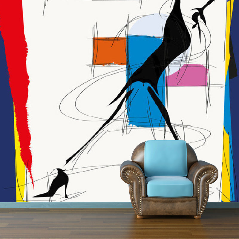 Customized Illustration Art Deco Murals with Fashion Girl Painting, White-Yellow-Blue Clearhalo 'Wall Decor' 'Wall Mural' 1285344