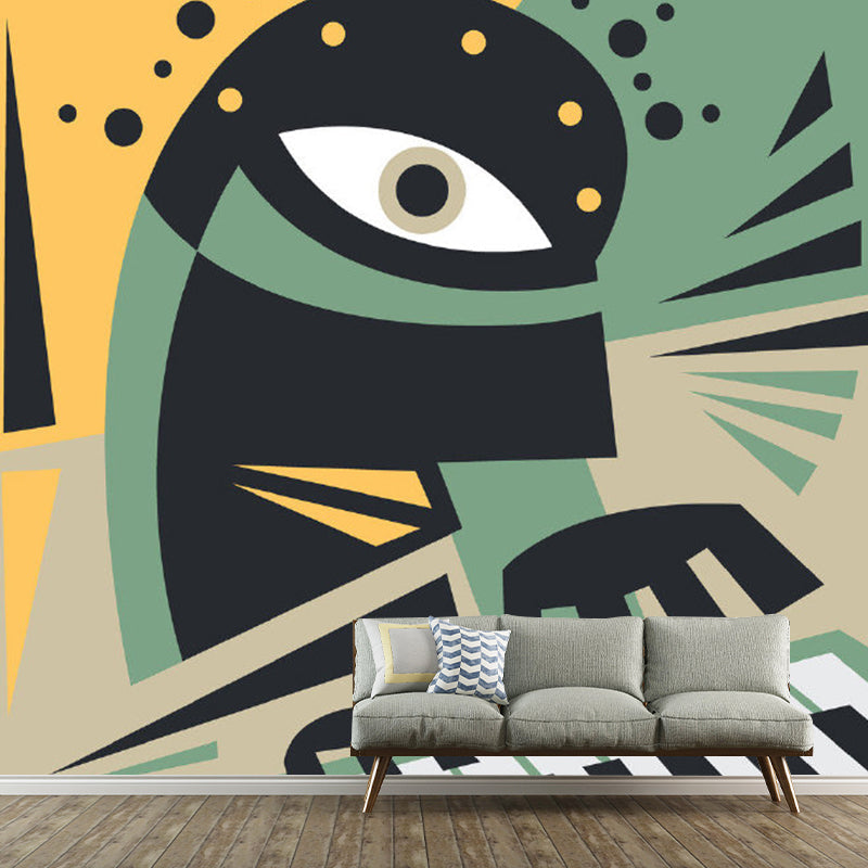 Playing Piano Picasso Style Mural Artistry Non-Woven Material Wall Decor in Yellow-Green Clearhalo 'Wall Decor' 'Wall Mural' 1285359