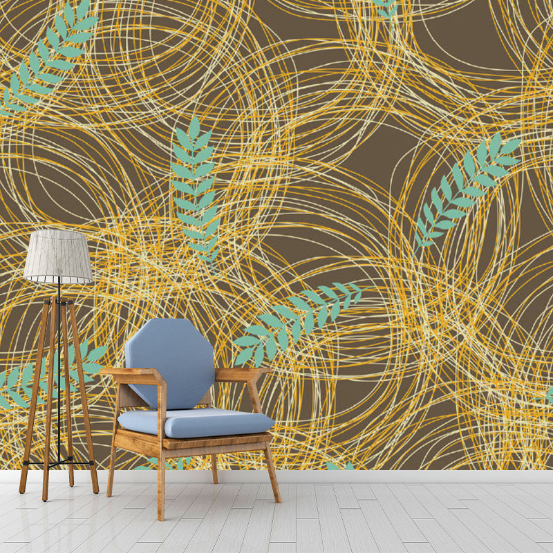 Circles and Olive Branch Murals Yellow-Blue Modern Art Wall Decoration for Home Gallery Yellow-Blue Clearhalo 'Wall Decor' 'Wall Mural' 1285367