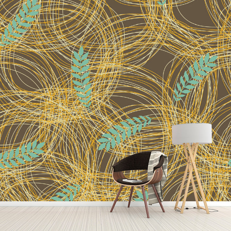 Circles and Olive Branch Murals Yellow-Blue Modern Art Wall Decoration for Home Gallery Clearhalo 'Wall Decor' 'Wall Mural' 1285368