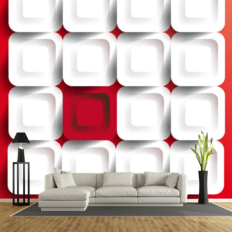 Geometry Check Wall Mural Decal Modern Style Non-Woven Wall Decor in White on Red Red-White Clearhalo 'Wall Decor' 'Wall Mural' 1285377