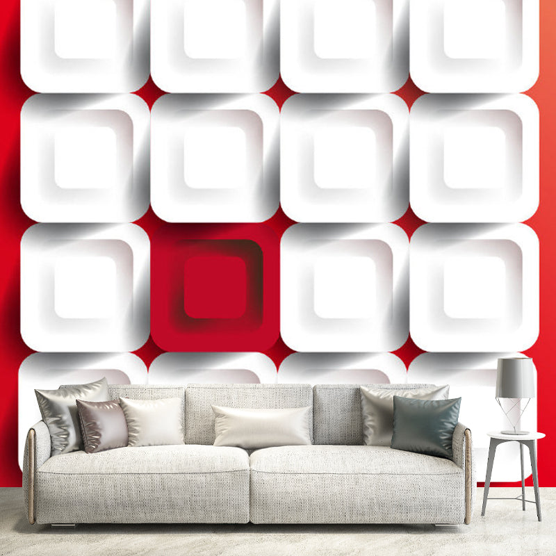 Geometry Check Wall Mural Decal Modern Style Non-Woven Wall Decor in White on Red Clearhalo 'Wall Decor' 'Wall Mural' 1285378