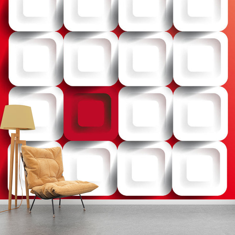 Geometry Check Wall Mural Decal Modern Style Non-Woven Wall Decor in White on Red Clearhalo 'Wall Decor' 'Wall Mural' 1285379