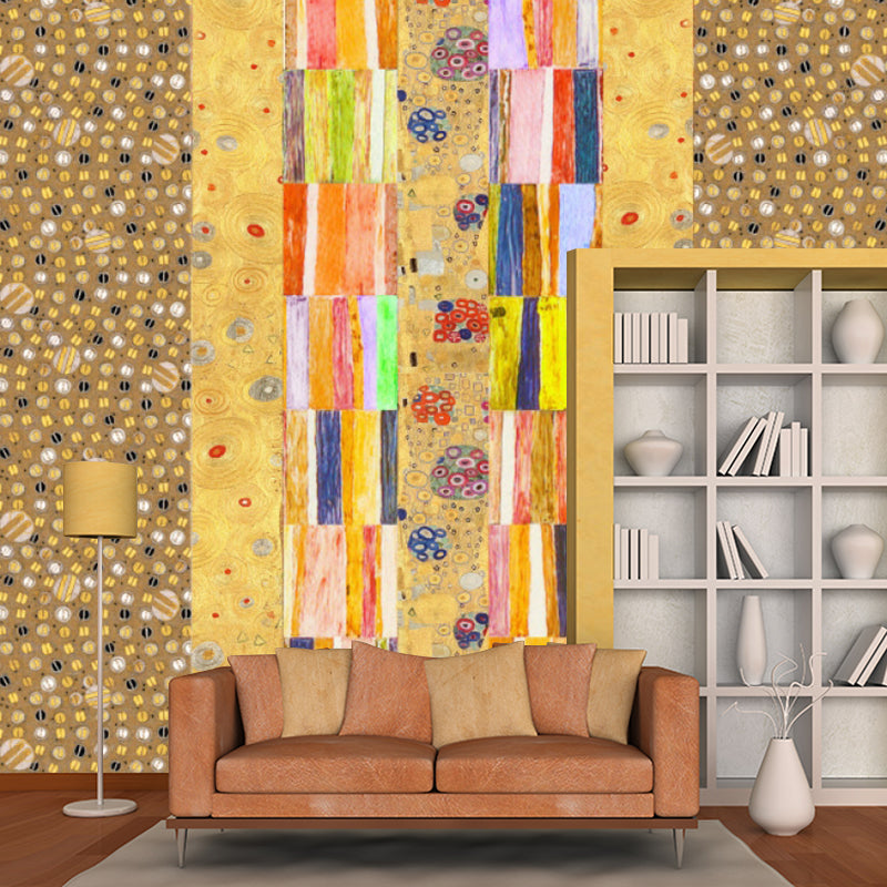 Square and Beads Mural Art Deco Stain Proof Living Room Wall Covering in Yellow, Custom Made Yellow Clearhalo 'Wall Decor' 'Wall Mural' 1285402