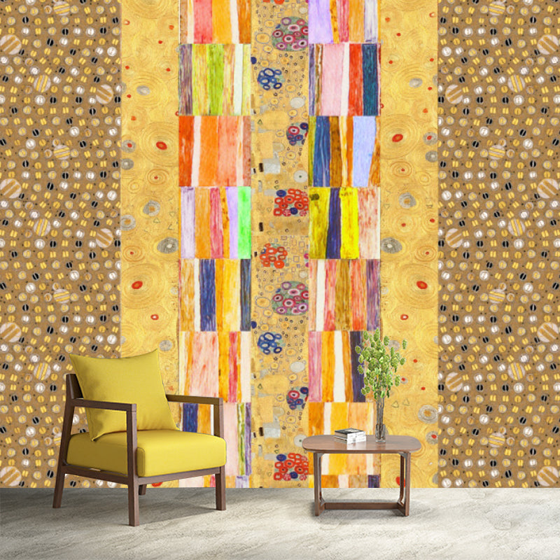 Square and Beads Mural Art Deco Stain Proof Living Room Wall Covering in Yellow, Custom Made Clearhalo 'Wall Decor' 'Wall Mural' 1285403