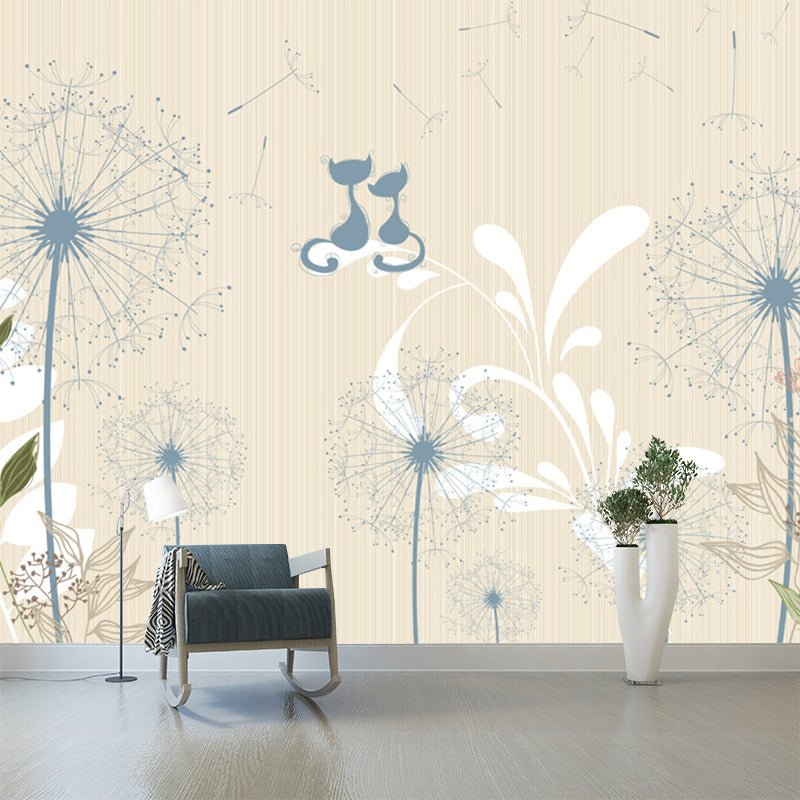 Plants Dandelion Wall Covering Mural Contemporary Non-Woven Fabric Wall Art in Yellow-Blue Yellow-Blue Clearhalo 'Wall Decor' 'Wall Mural' 1285417