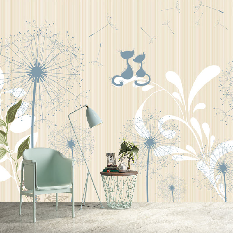 Plants Dandelion Wall Covering Mural Contemporary Non-Woven Fabric Wall Art in Yellow-Blue Clearhalo 'Wall Decor' 'Wall Mural' 1285418