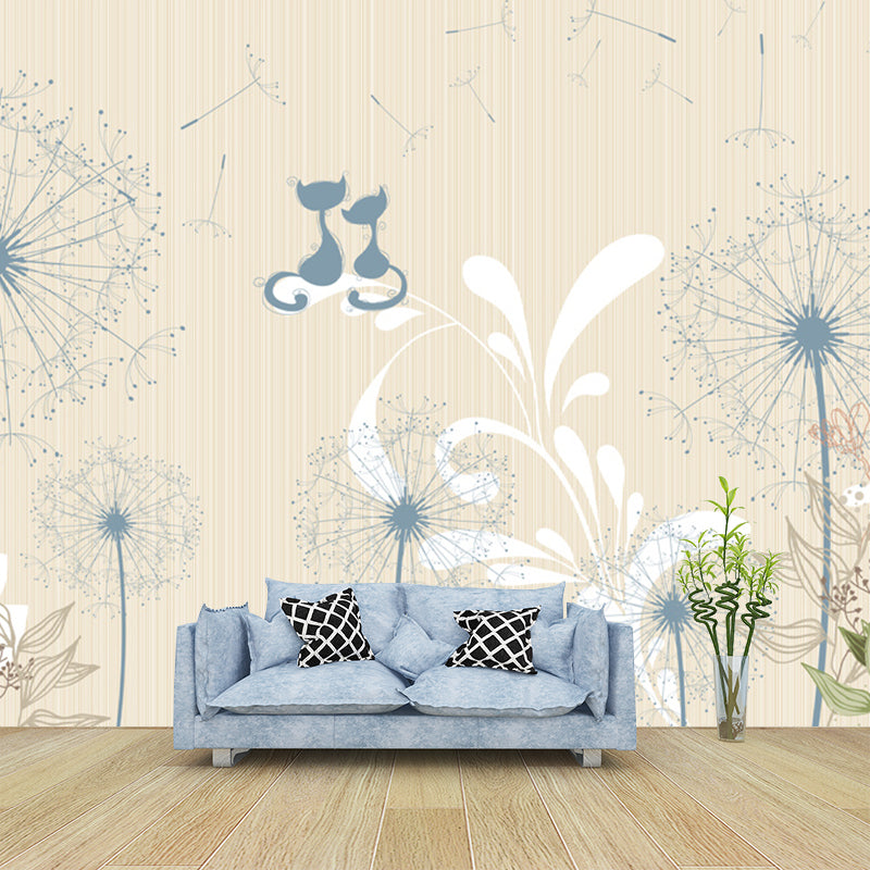 Plants Dandelion Wall Covering Mural Contemporary Non-Woven Fabric Wall Art in Yellow-Blue Clearhalo 'Wall Decor' 'Wall Mural' 1285419